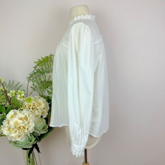 LOFT blouse | white cotton polka dot embroidered | country | white | medium - Picture 4 of 8